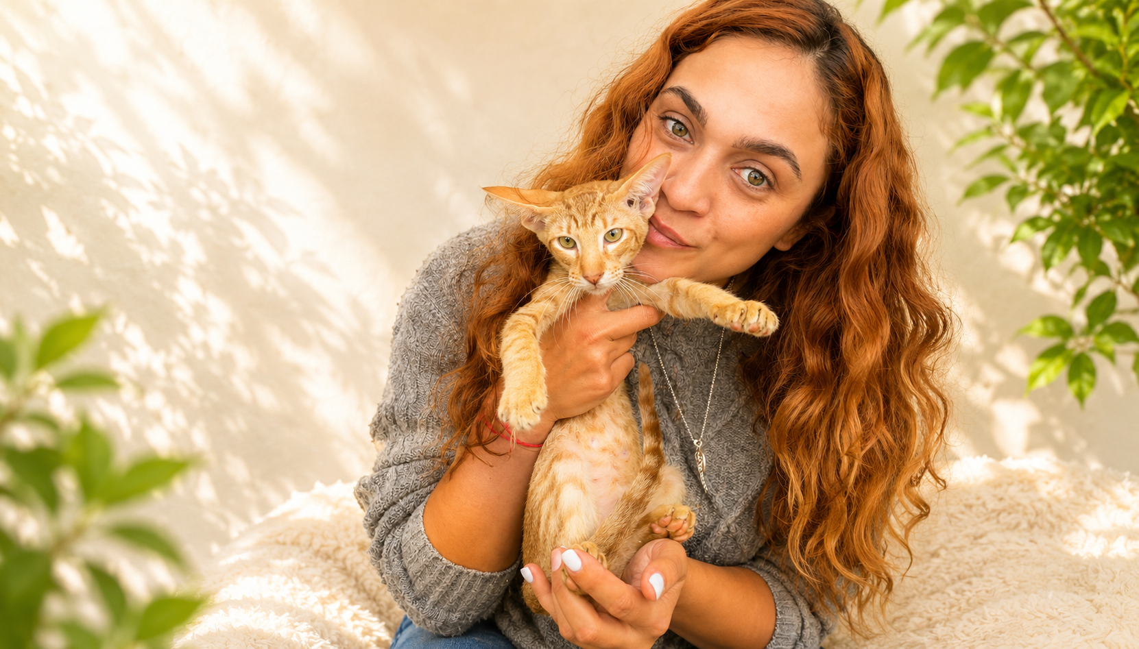 Ekaterina with an Oriental Shorthair kitten
